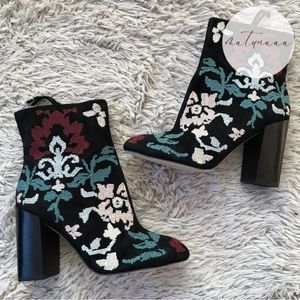 Rebecca Minkoff Bojana Embroidered Suede Block Heel Booties 9.5